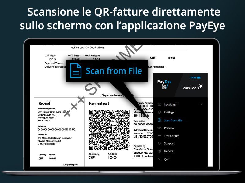 Scansione delle QR-fatture in formato PDF con l'applicazione PayEye