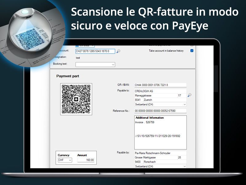 L'applicazione PayEye è preconfigurata per oltre 400 software finanziari e applicazioni di e-banking