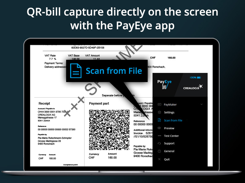 The PayEye app allows you to enter payment data directly from the PDF invoice